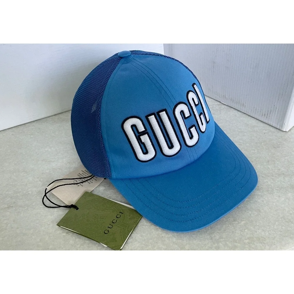 NWT Gucci Logo Blue Baseball Hat Size M